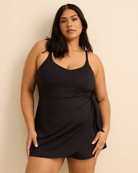 Black Swimdress with Side Waist Tie