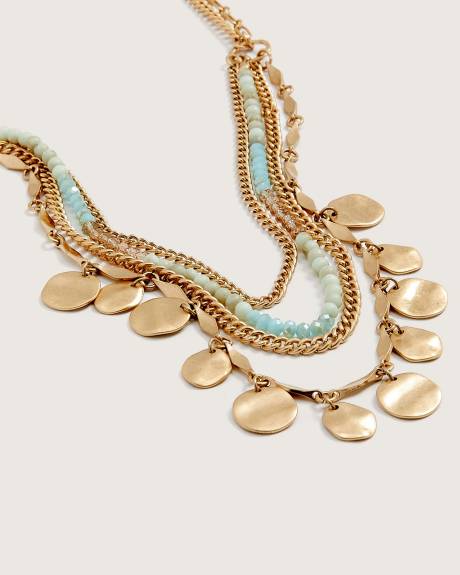 Collier à chaînes multiples avec billes et pendentifs