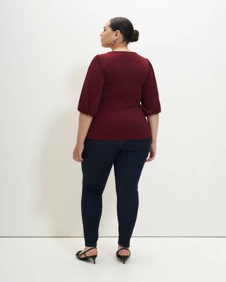 Textured Knit Top with Zippered Front - Addition Elle
