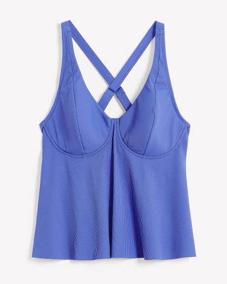 Blue Ribbed Plunge Tankini Top