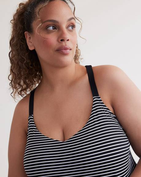 Striped V-Neck Tankini with Back Ring Detail