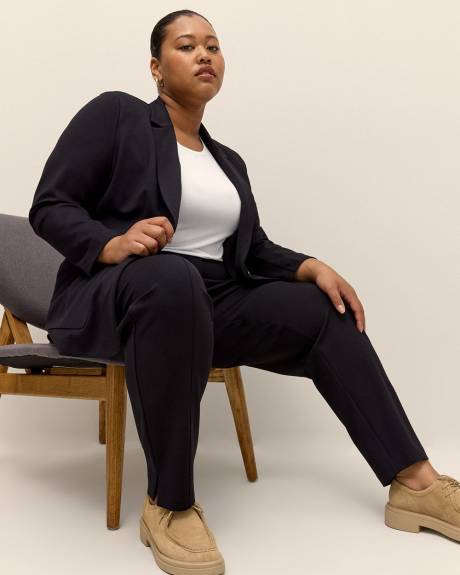 Veston noir en pointe de Rome avec col tailleur, tissu responsable