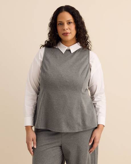 Gray Pinstripe Sleeveless Boat-Neck Top