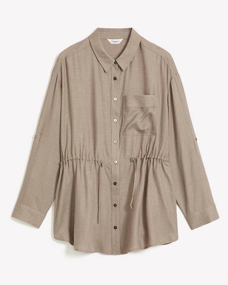 Military Shirt with Long Rolled Sleeve and Elastic Waist - Addition Elle