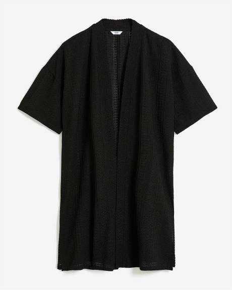 Cardigan long noir à manches kimono
