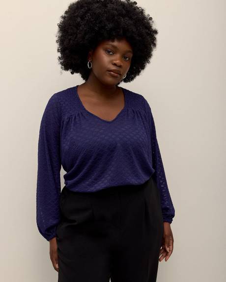 Long-Sleeve Split Neck Lace Top