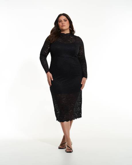 Black Bodycon Knit Lace Midi Dress - Addition Elle