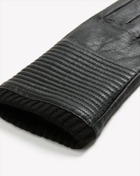 Gants en cuir noir côtelé