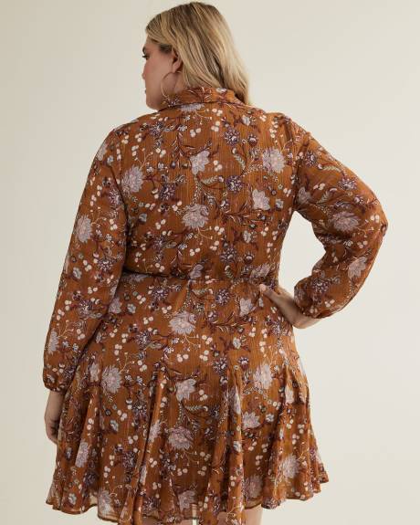 Floral Buttoned Down Shirt Dress with Flared Skirt