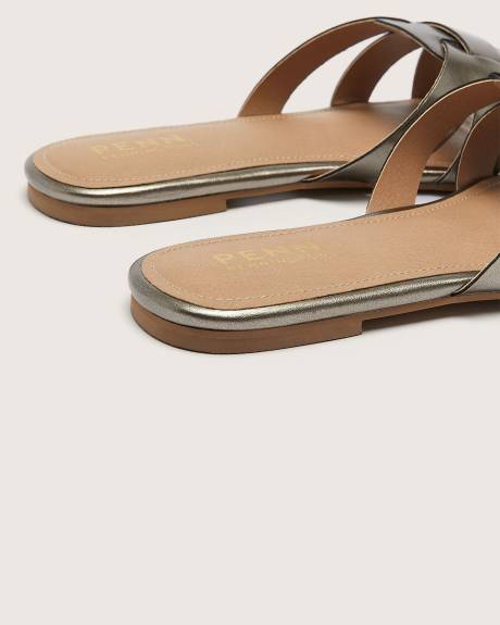 Extra Wide Width, Crossed Strap Flat Slide Sandal