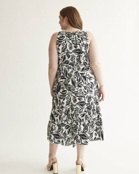 Robe longue sans manches à motif de feuilles, tissu responsable