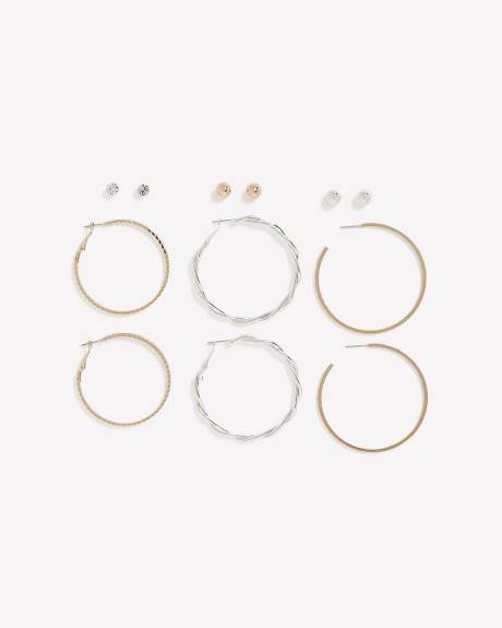 Assorted Hoop and Stud Earrings, Set of 6