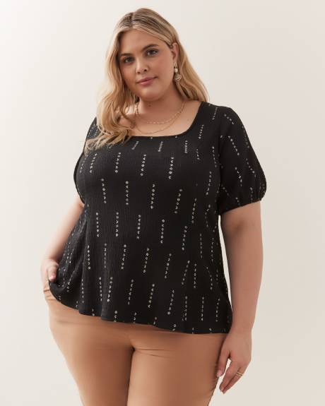Bustier Knit Top With Balloon Sleeves