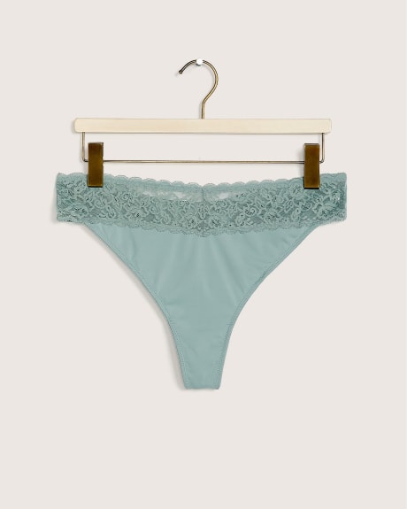 Solid Thong with Lace Waistband - Déesse Collection