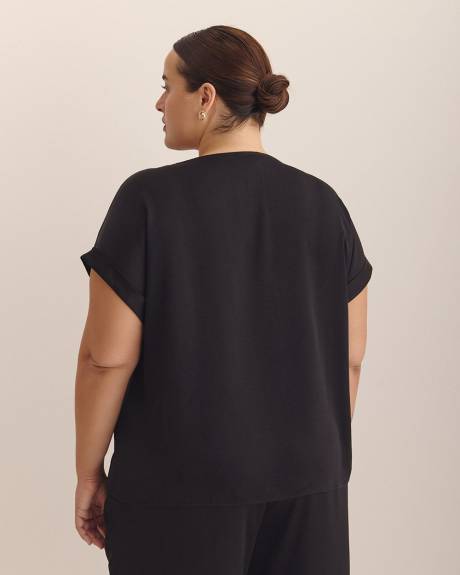 Satin Boat-Neck Holiday T-Shirt Blouse