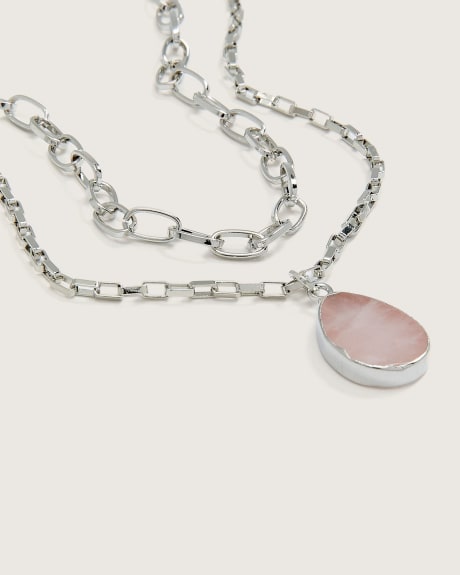 Layered Necklace with Teardrop Stone Pendant