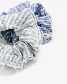 Striped Scrunchies with Crocheted Edge, Set of 2