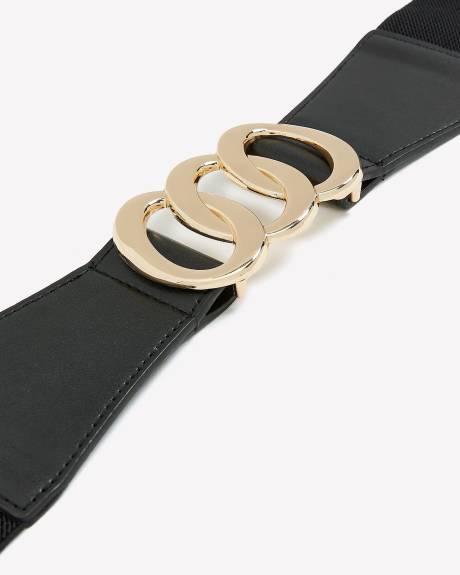 Black Wide Elastic Belt with 3 Golden Ring Buckles