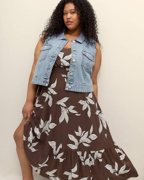 Robe longue sans manches à motif, tissu responsable
