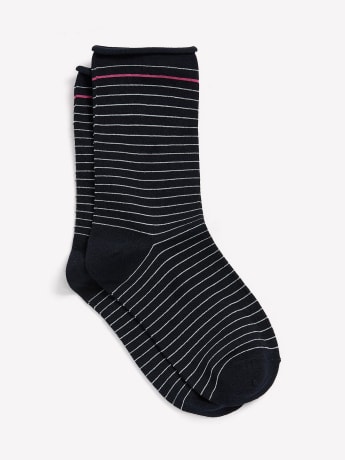 Rolled-Edge Crew Socks, Striped Print