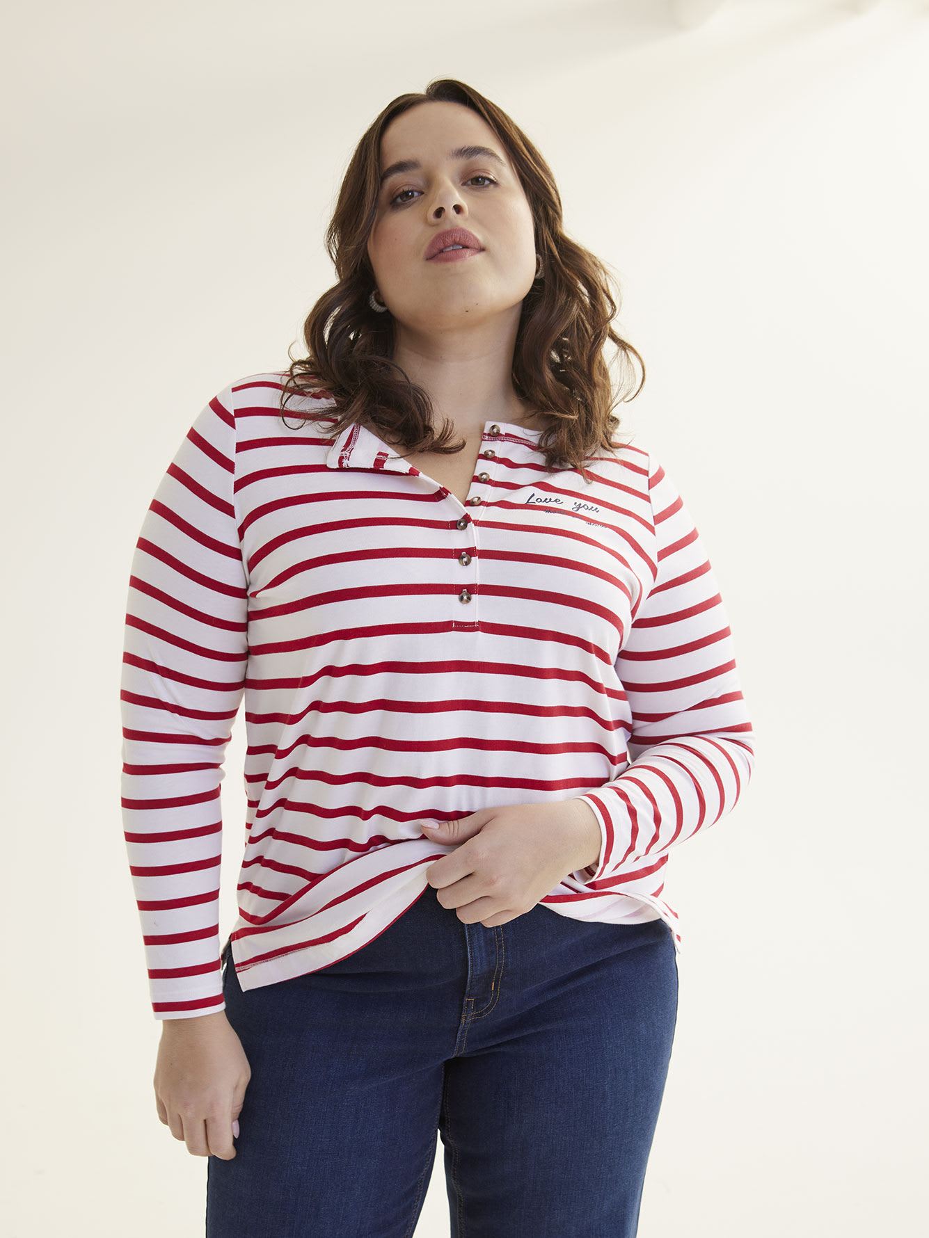Striped Long-Sleeve Knit Top | Penningtons