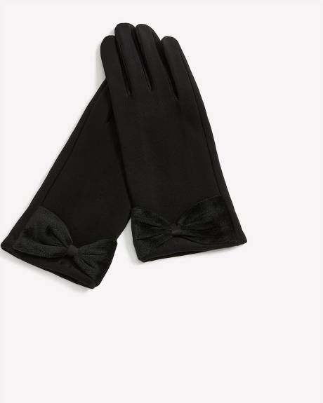 Knitted Dressy Gloves with Bow at Wrist