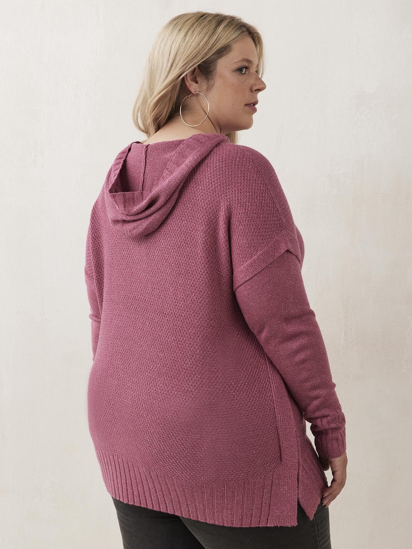 Hooded Poncho Sweater with Cable Stitches