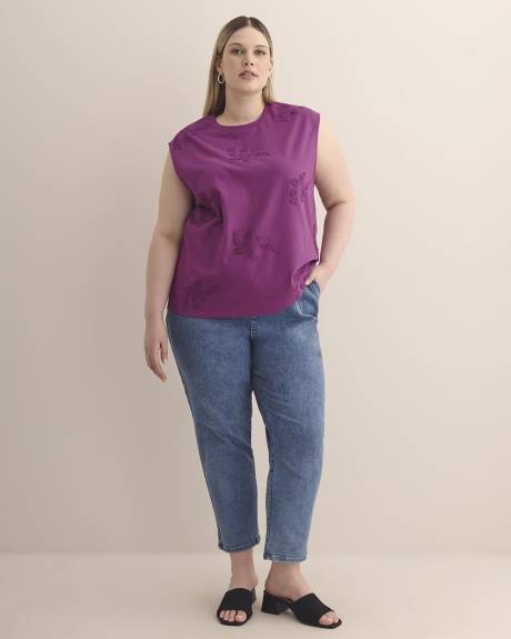 Sleeveless Tank with 3D Floral Detail