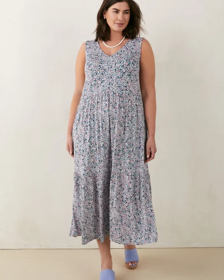 Responsible, Tiered Sleeveless Maxi Dress, Printed