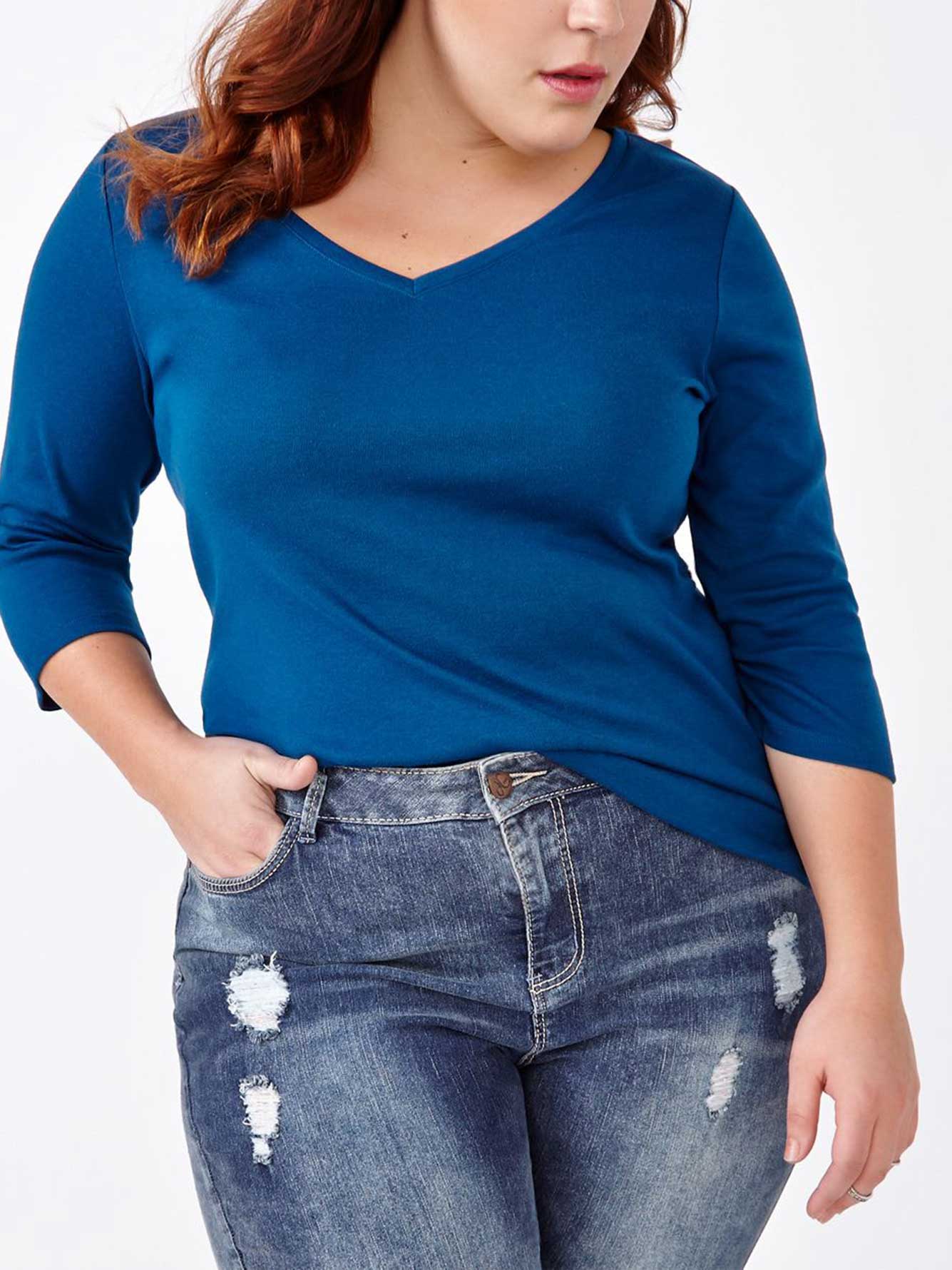 3 4 sleeve v neck tee shirts