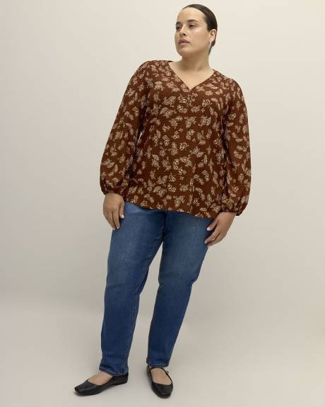 A-Line V-Neck Knit Top with Smocked Shoulders