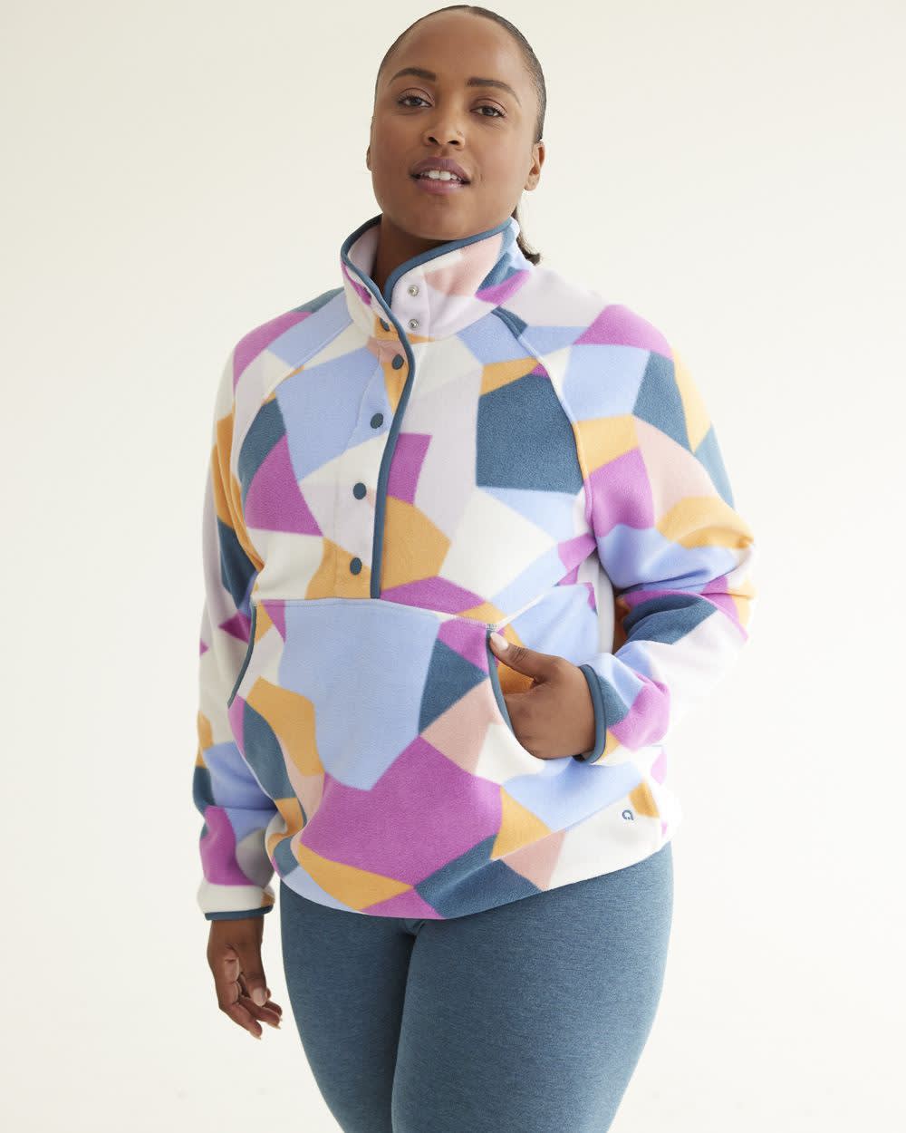 Long-Sleeve Polar Fleece Pullover with Snaps, Hyba