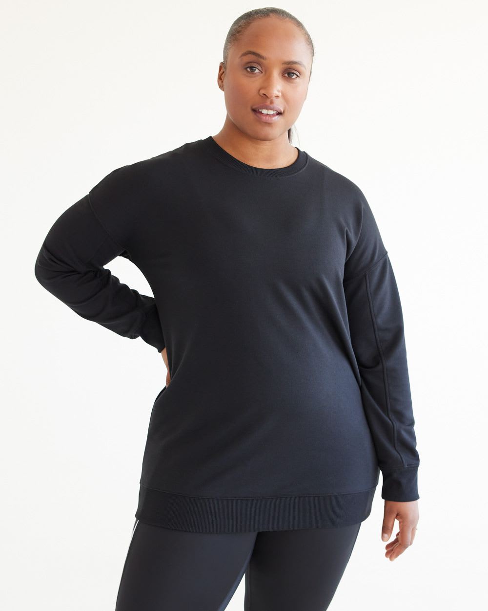 Long-Sleeve French Terry Tunic with Crew Neckline - Hyba