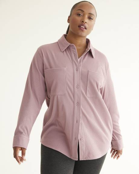 Long-Sleeve Velvet Ottoman-Knit Shirt - Hyba